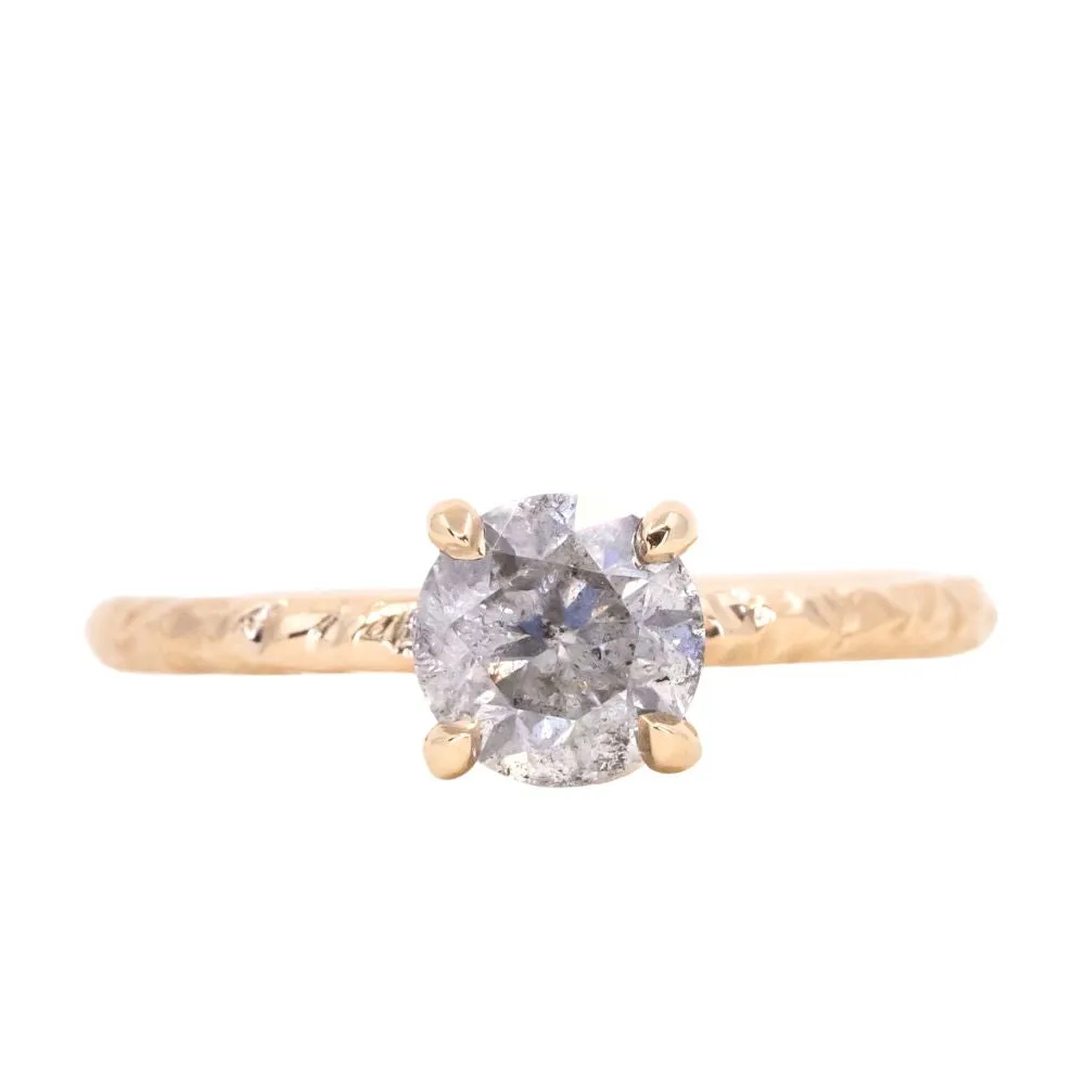 1.05ct Round Salt And Pepper Diamond Evergreen Solitaire in 14k Yellow Gold