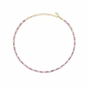 14K & 18K Gold East West Oval Alternating Pink Sapphire & Diamond Necklace