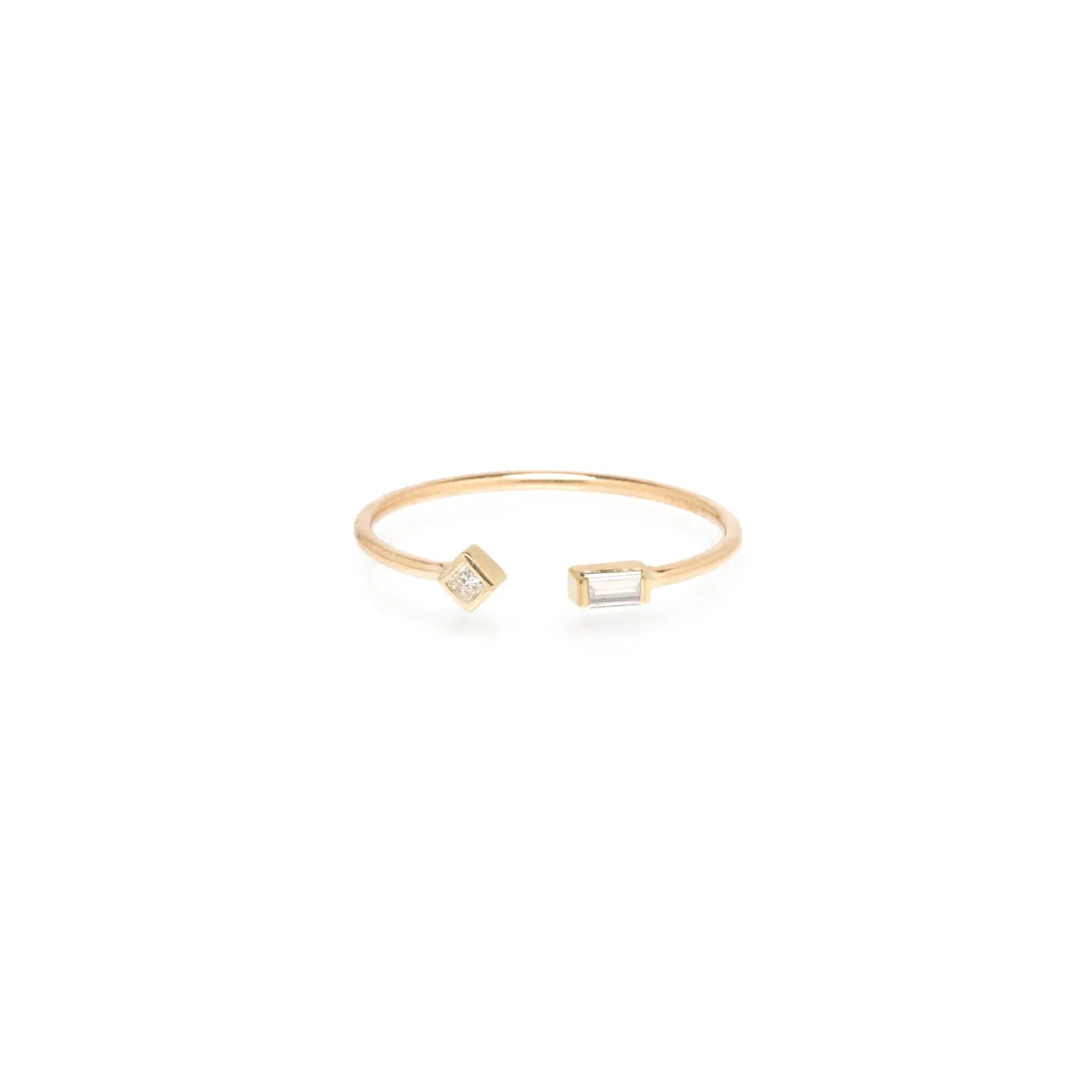 14k Baguette & Princess Diamond Open Ring