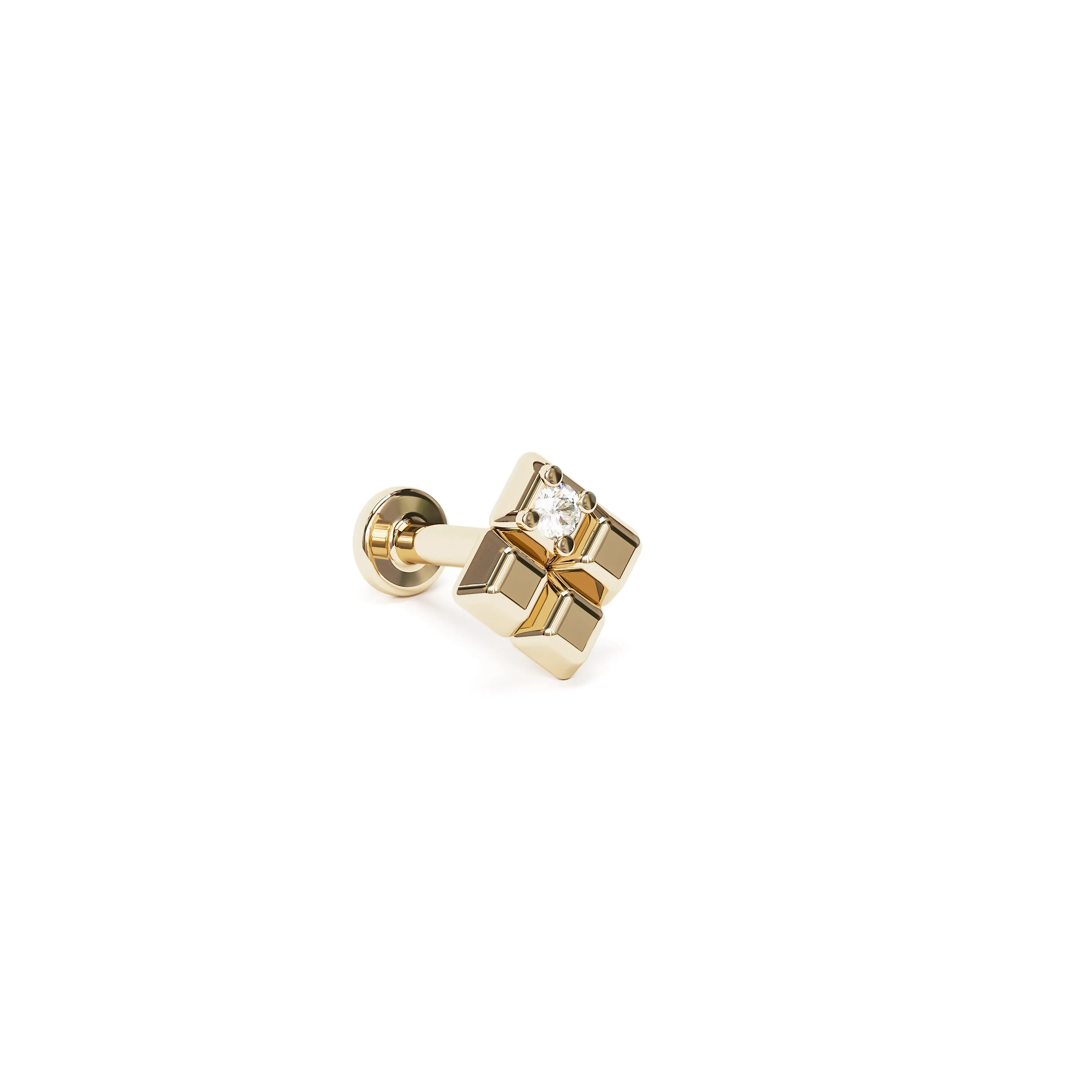 14K Gold Diamond Unique Square Stud