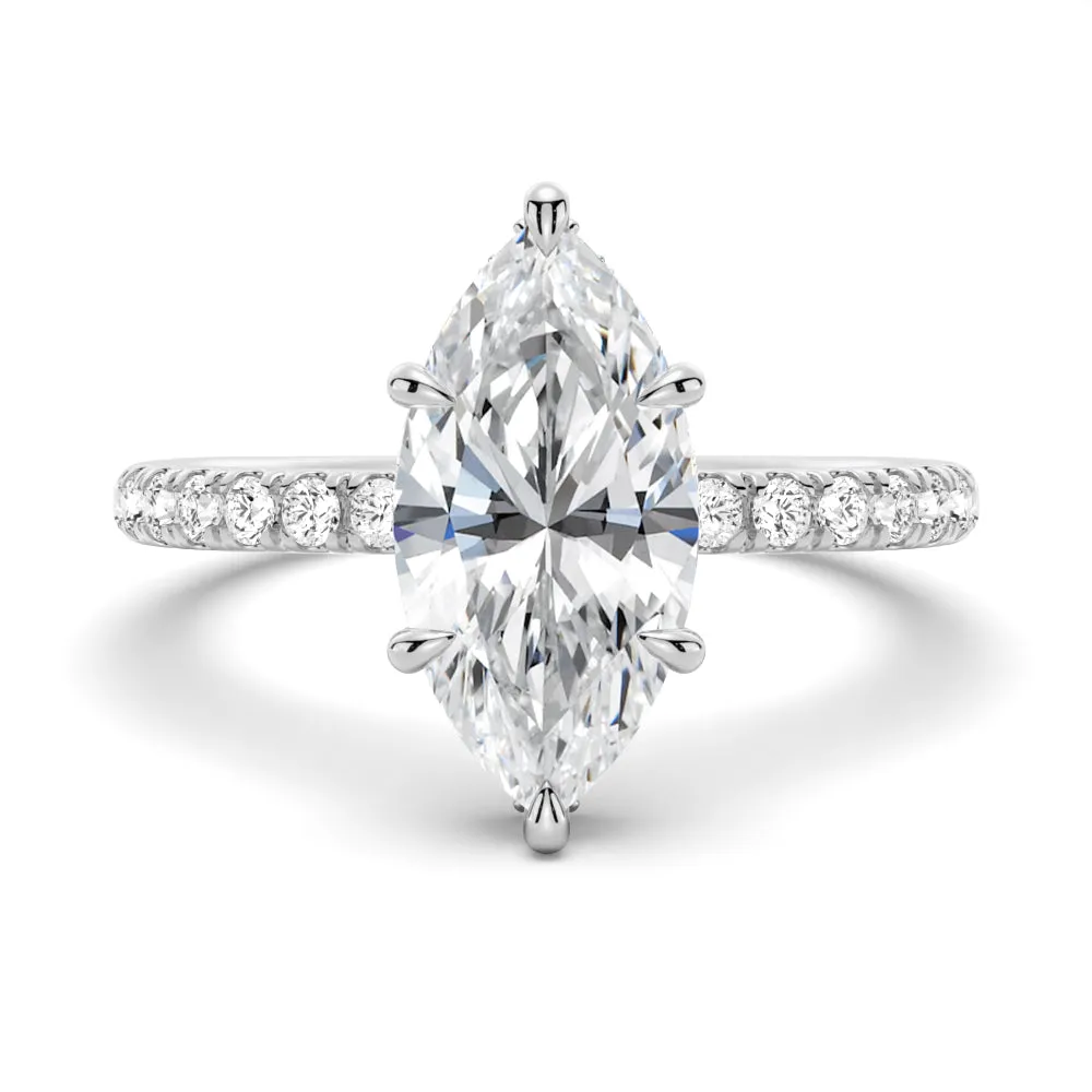 3 CT. French Pavé Marquise Moissanite Engagement Ring With Hidden Halo