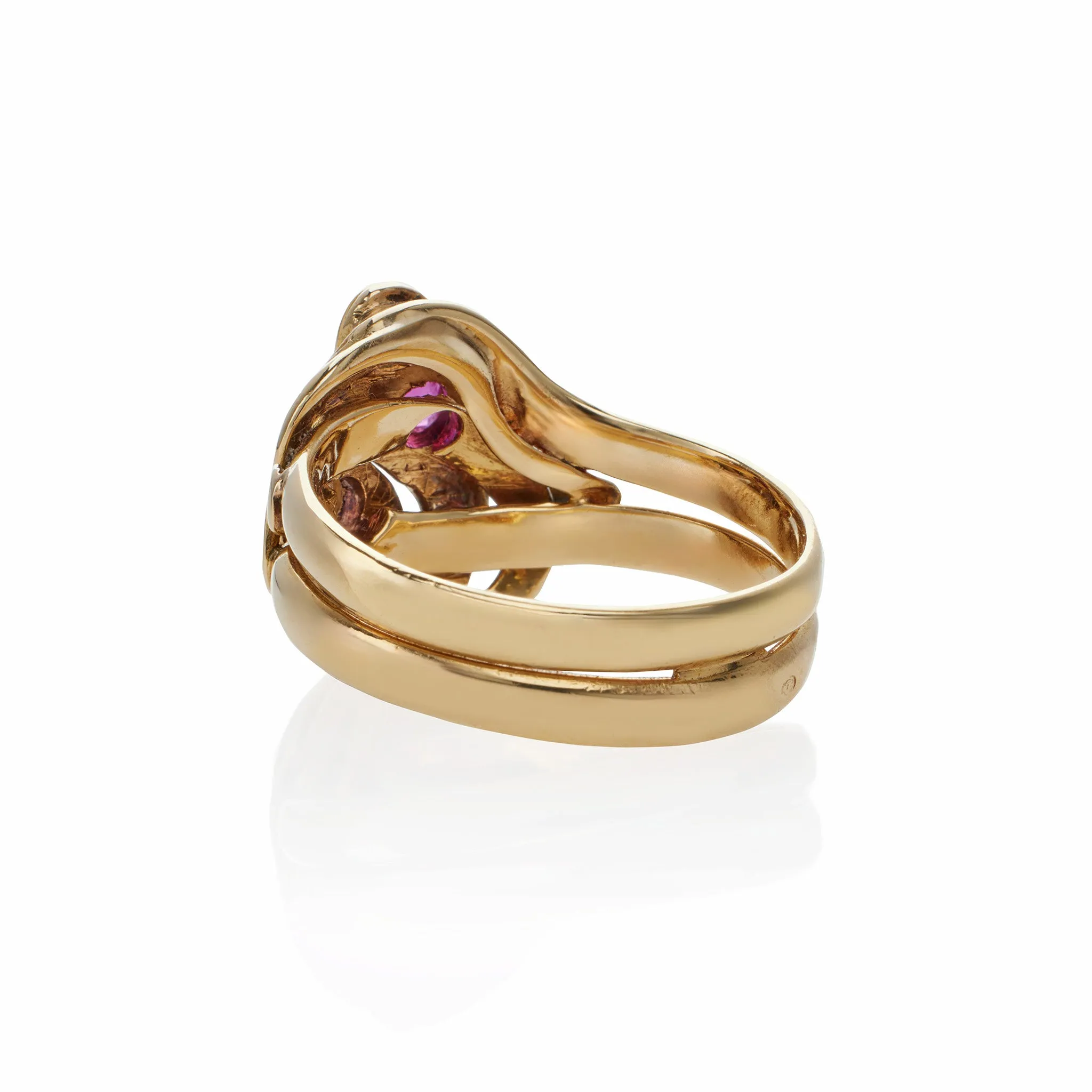 Antique 18K Gold, Ruby and Diamond Double Snake Ring