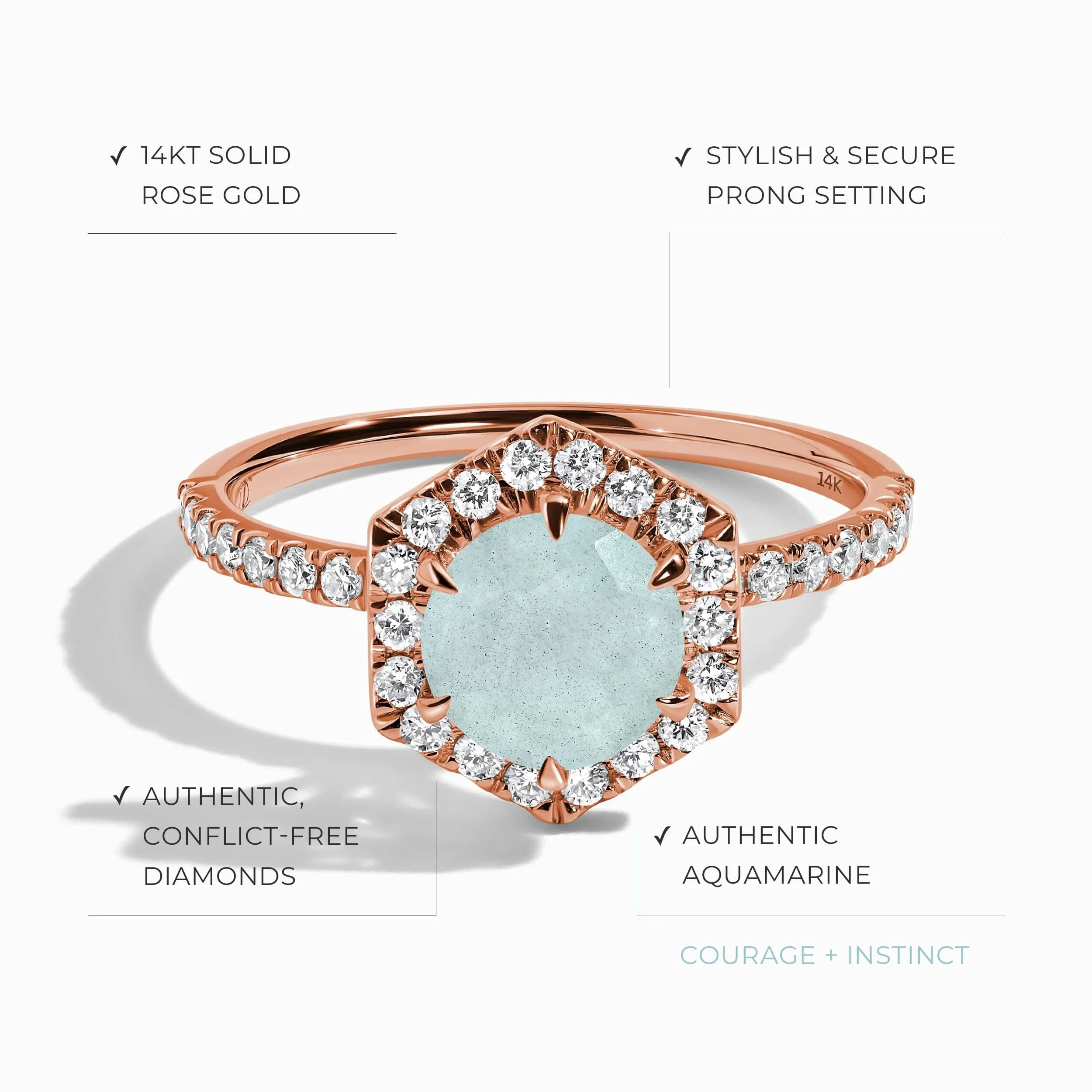 Aquamarine Diamond Ring - My Eternal Round Halo Pavé