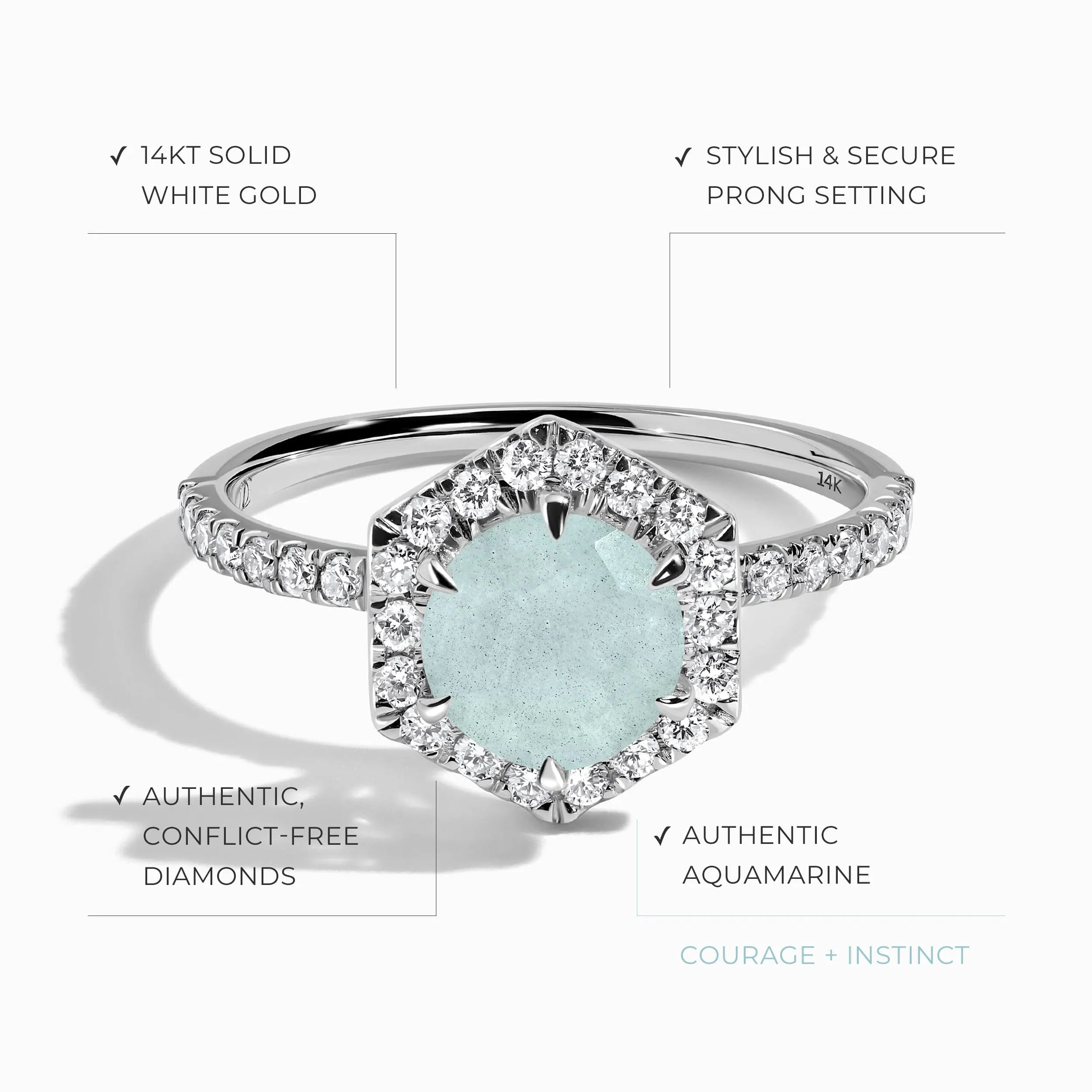 Aquamarine Diamond Ring - My Eternal Round Halo Pavé