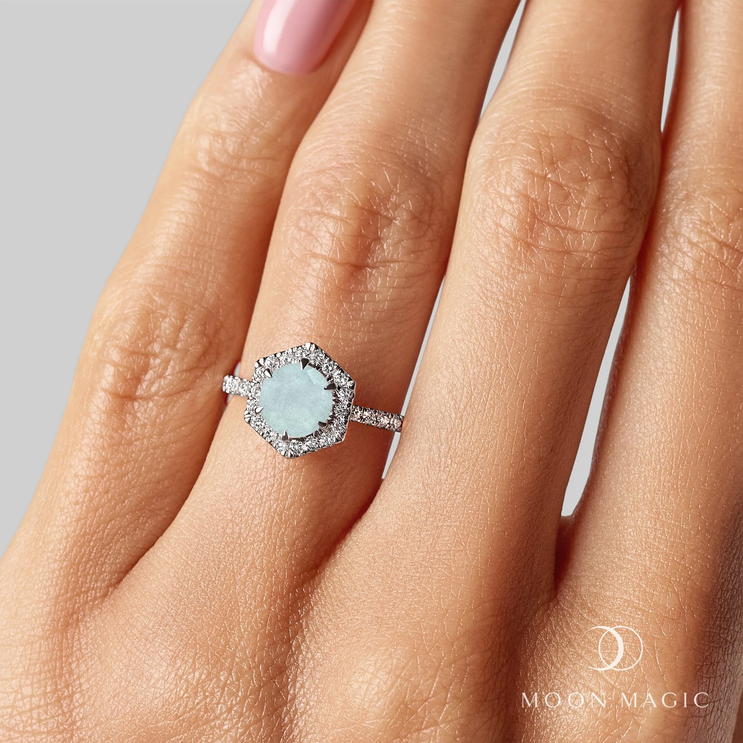 Aquamarine Diamond Ring - My Eternal Round Halo Pavé