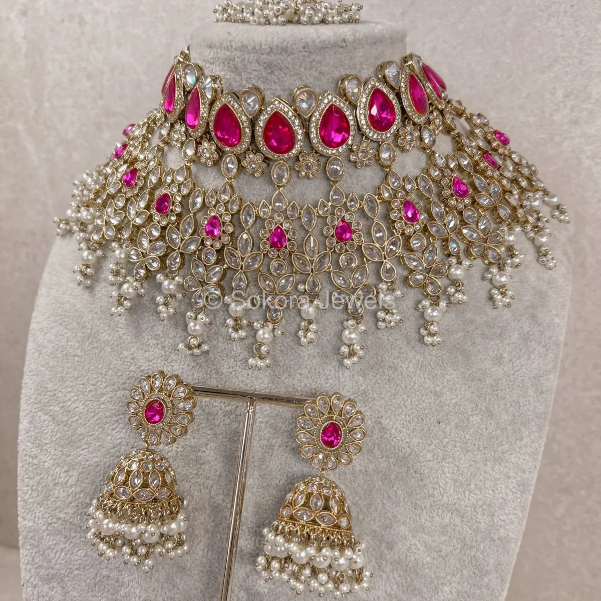 Aria Bridal Necklace set - Hot Pink