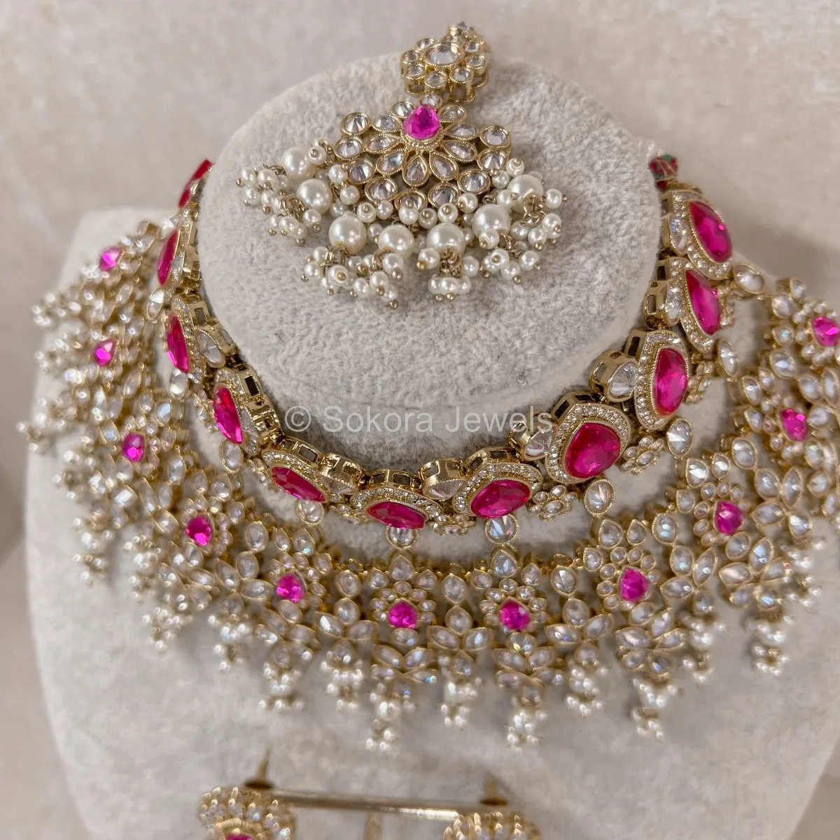 Aria Bridal Necklace set - Hot Pink