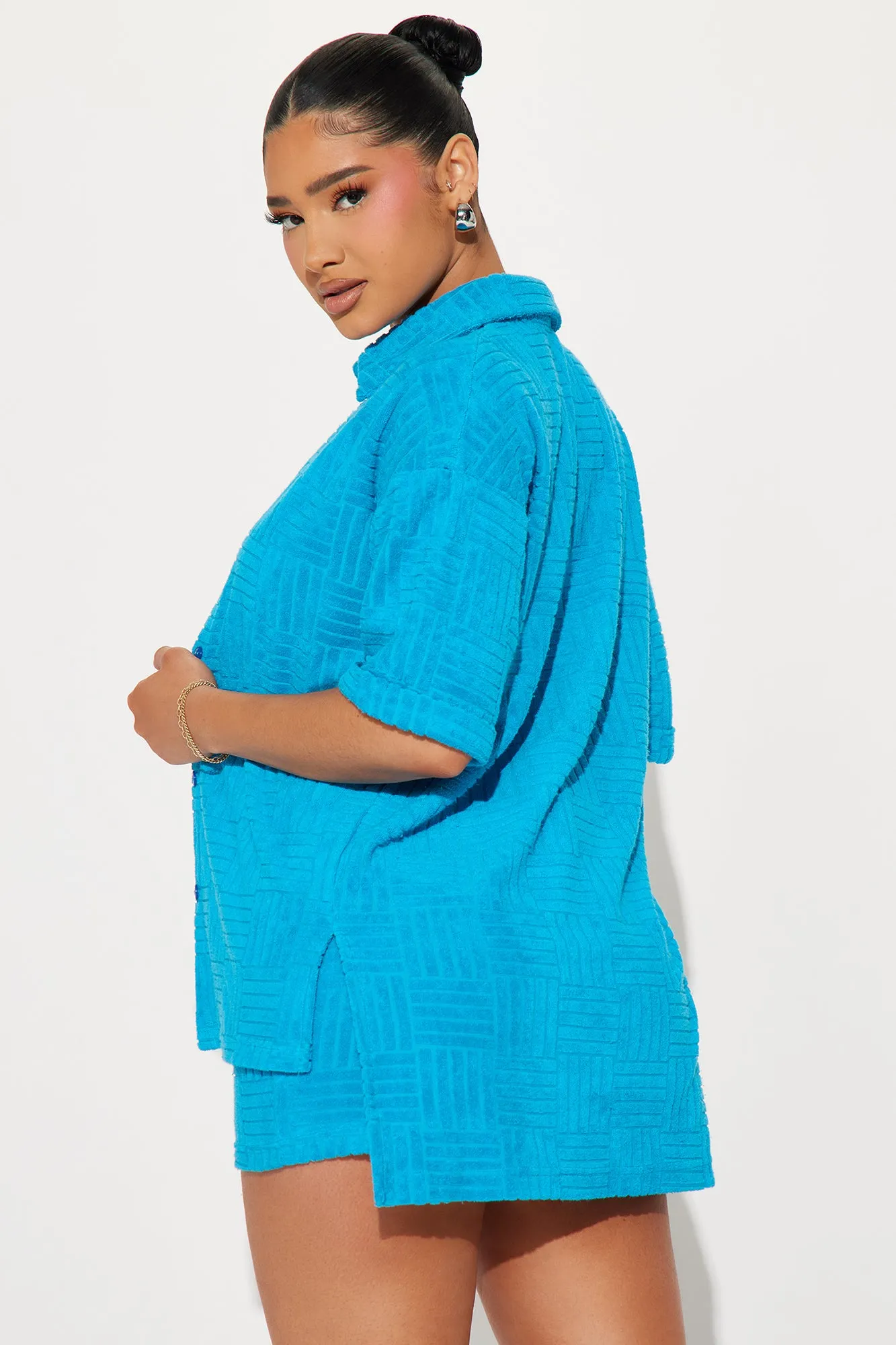 Ayana Terry Cloth Short Set - Turquoise