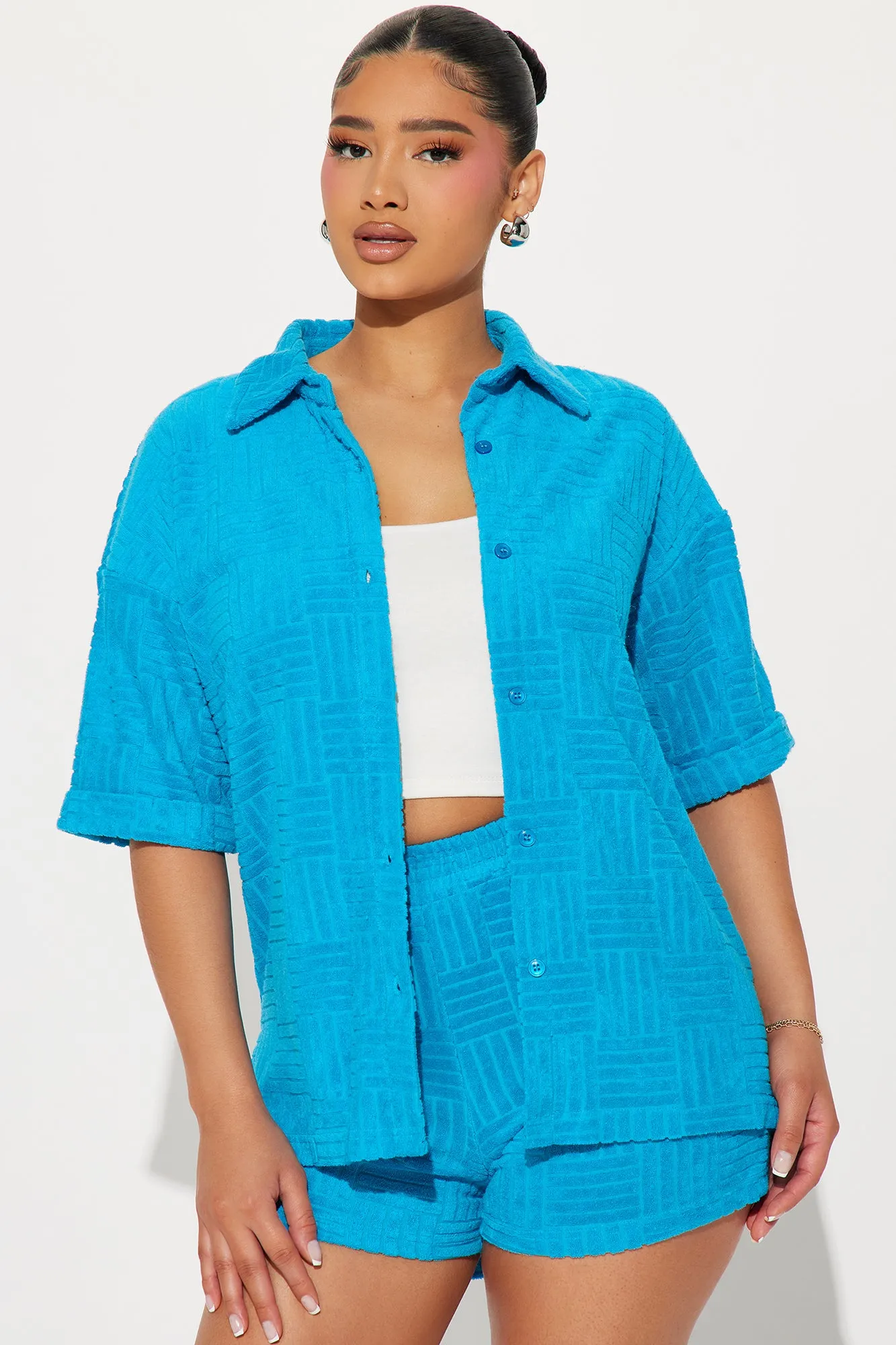 Ayana Terry Cloth Short Set - Turquoise