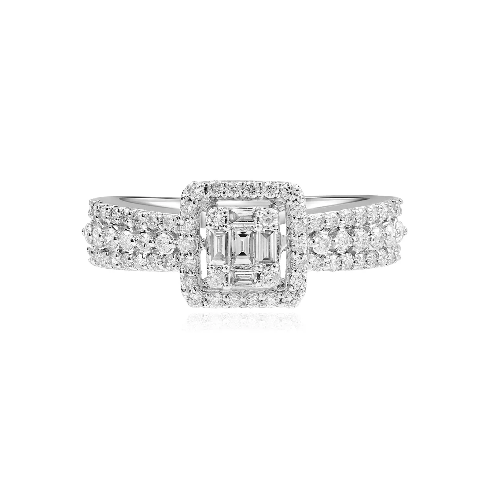 Baguette Halo Diamond with Triple Row Band