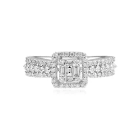 Baguette Halo Diamond with Triple Row Band