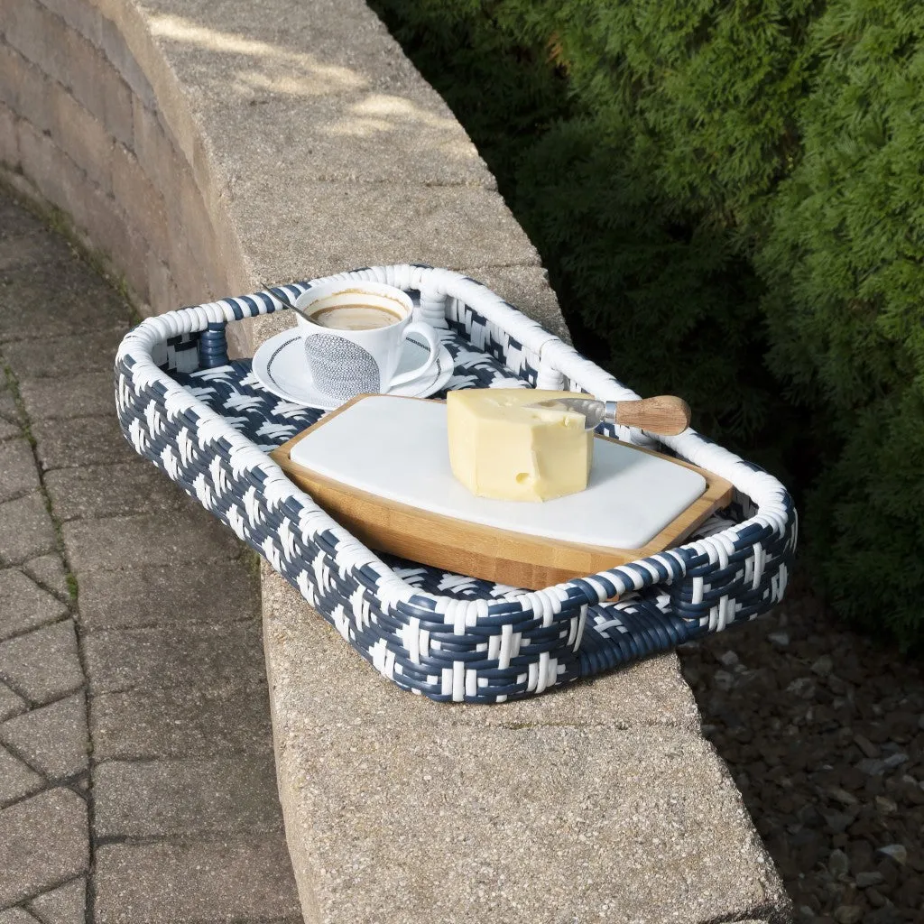 Blue And White Rattan Bar Cart