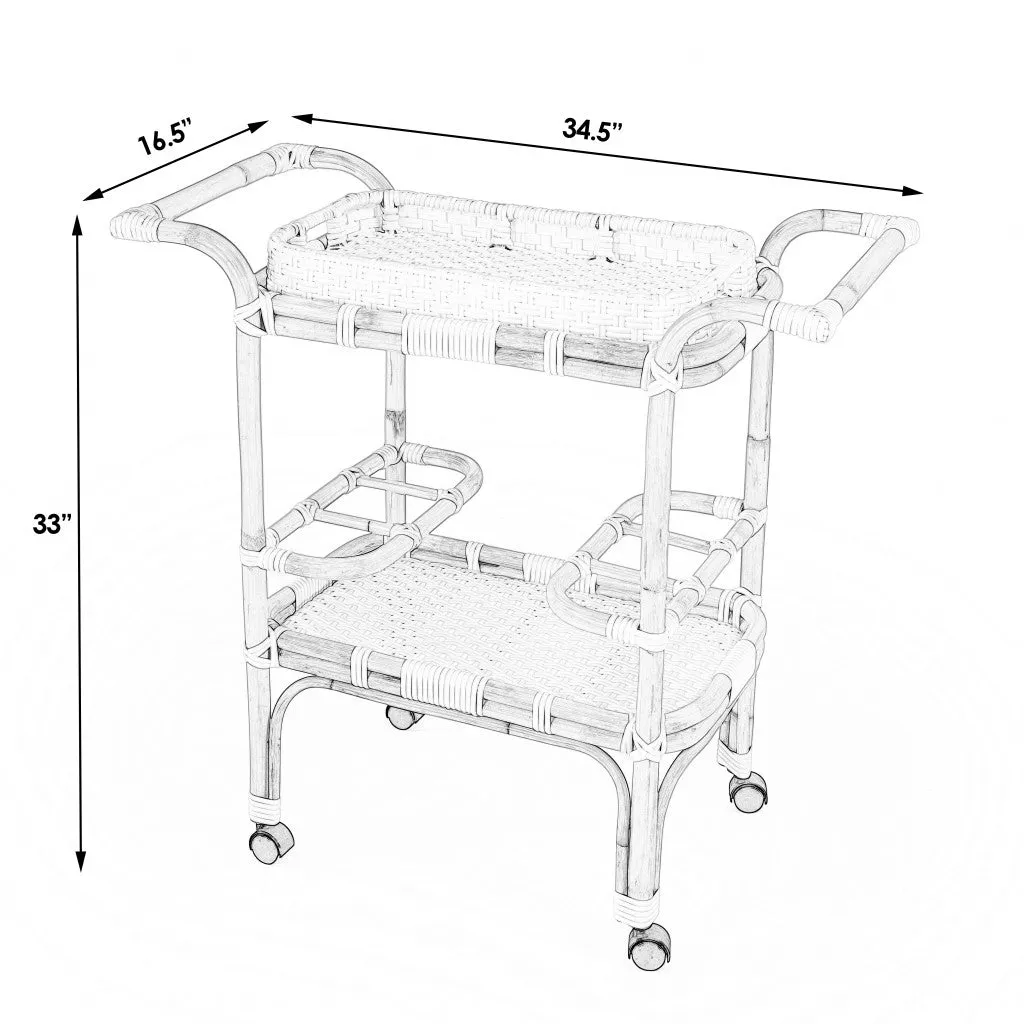 Blue And White Rattan Bar Cart