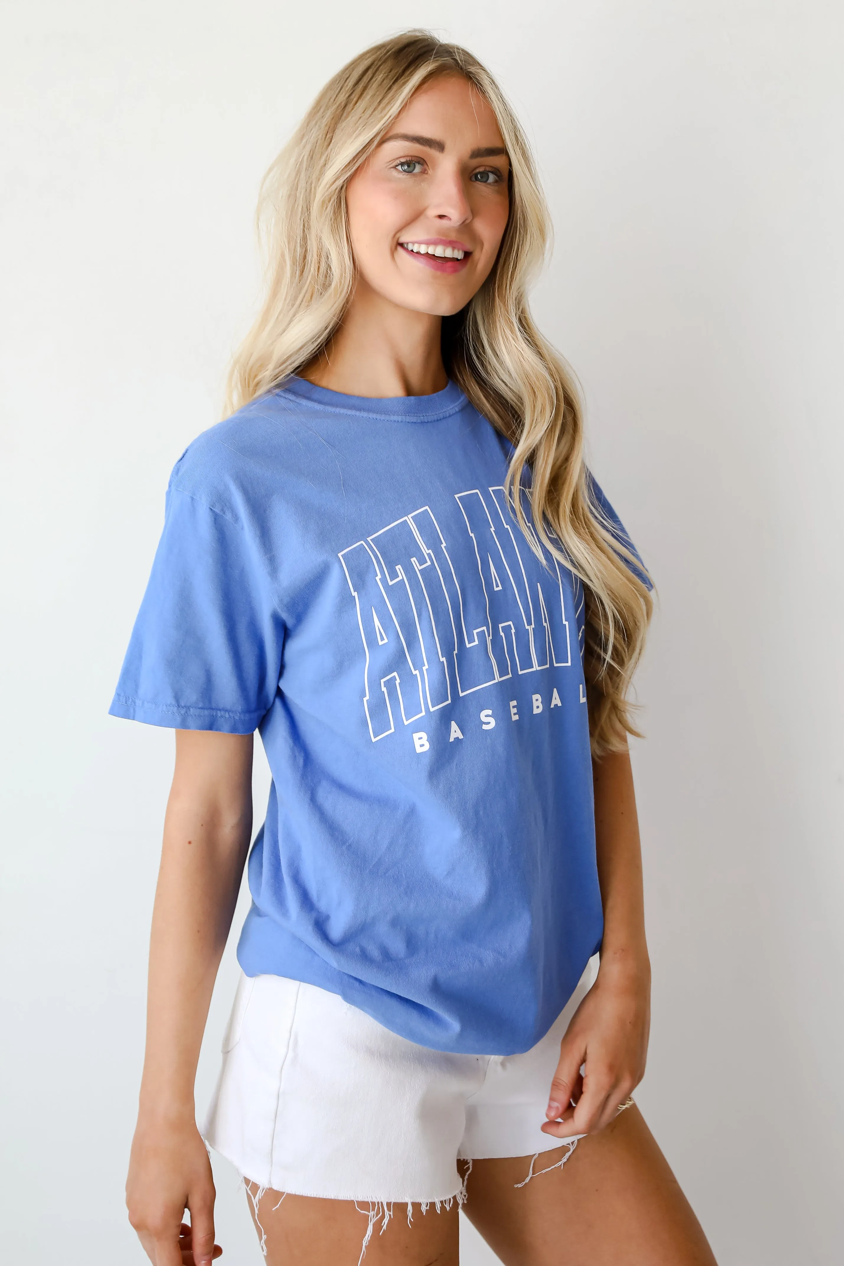 Blue Atlanta Baseball Block Letter Tee