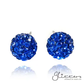 Blue Colour Crystal Ferido Disco Ball Stud Earrings