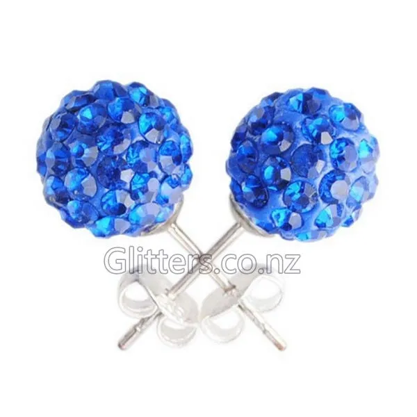 Blue Colour Crystal Ferido Disco Ball Stud Earrings