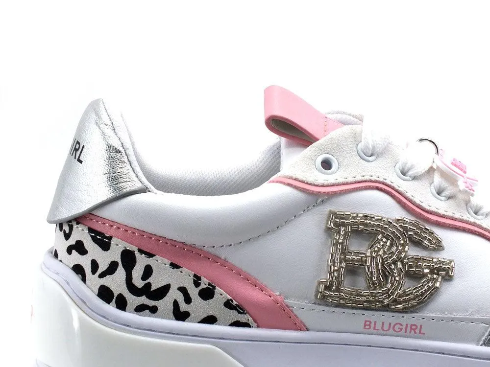 BLUGIRL Blumarine Wow 01 Sneaker Glitter Bianco Pink Leopard 6A2509PX106