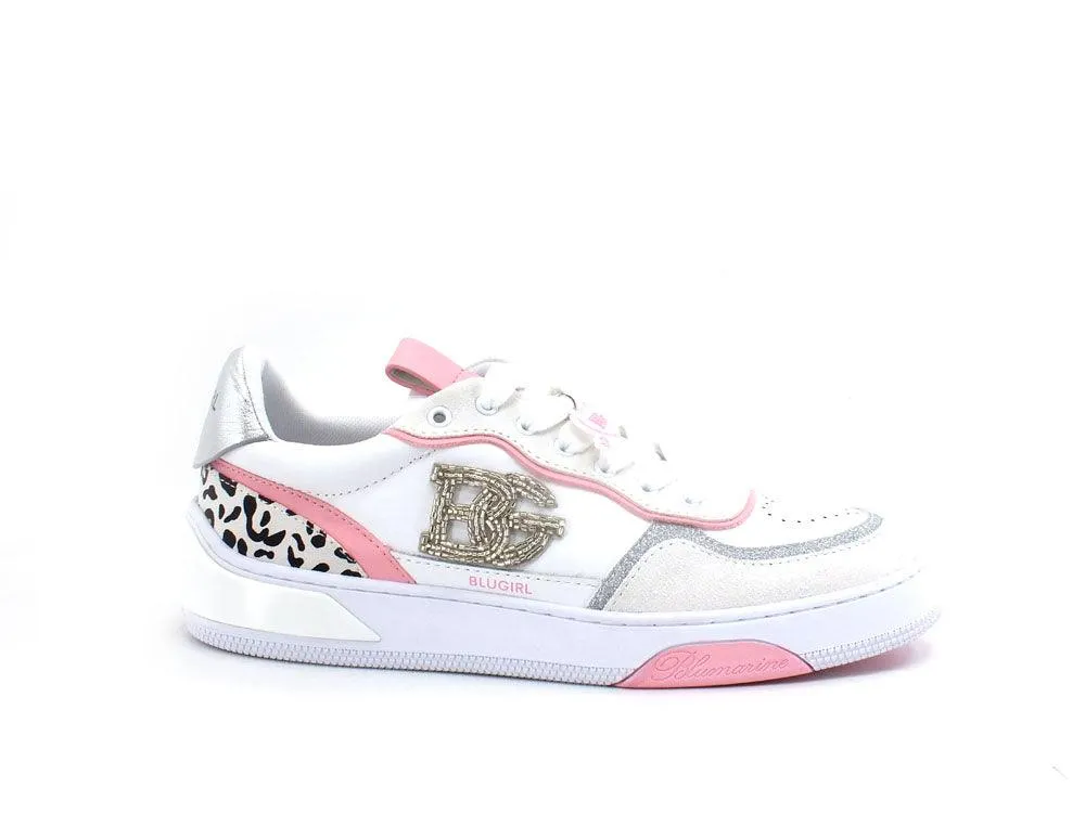 BLUGIRL Blumarine Wow 01 Sneaker Glitter Bianco Pink Leopard 6A2509PX106