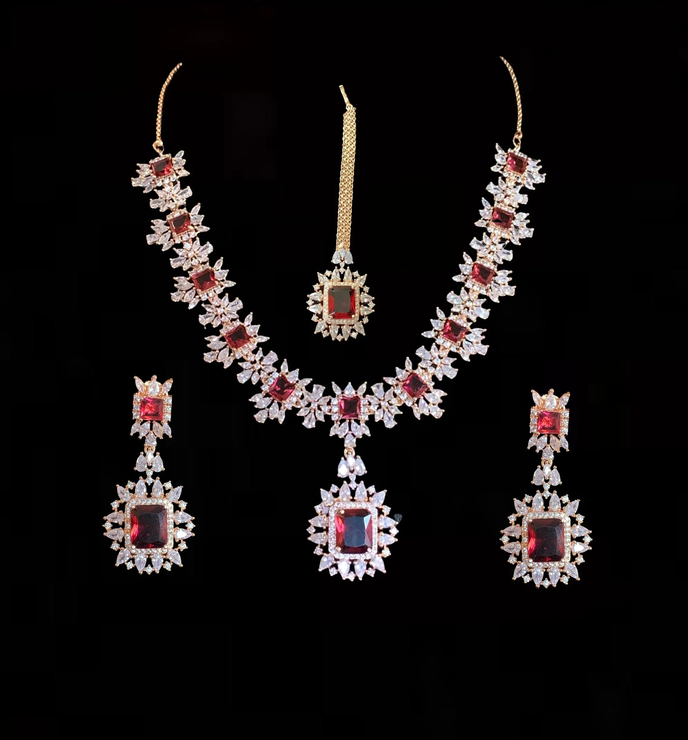 BR29 Sarah  rose gold plated cz set in ruby  ( READY TO SHIP )