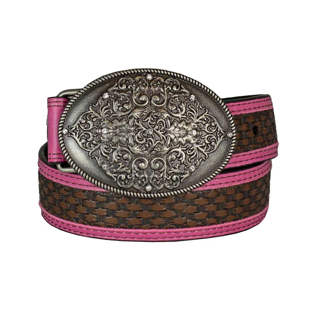 Catchfly Girls' Basketweave with Pink Trim Belt