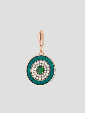 Circle Charm in Pink Gold & Green Enamel