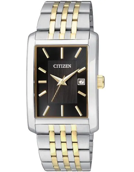 Citizen Quartz Mens Two-Tone Date Watch - Black Dial - Rectangular Case