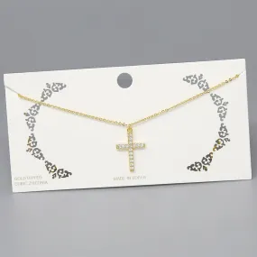 Cross CZ Pave Pendant Short Chain Necklace