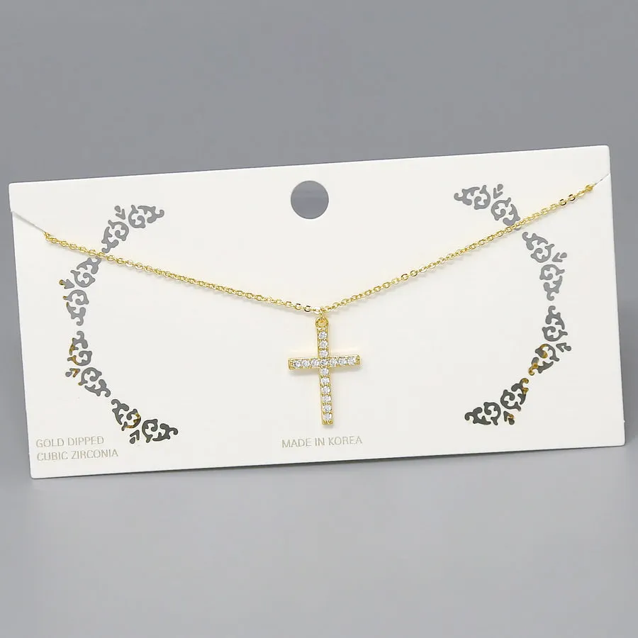 Cross CZ Pave Pendant Short Chain Necklace