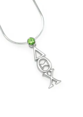 Delta Theta Chi Sterling Silver Lavaliere with Green Crystal