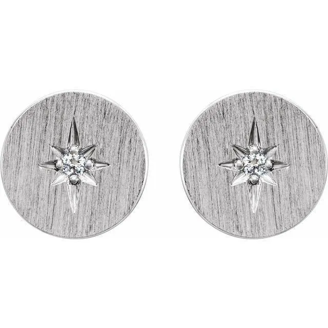 Diamond Star Set Round Disk Stud Earrings