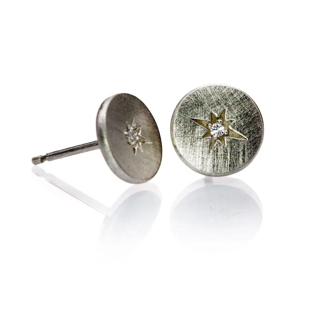 Diamond Star Set Round Disk Stud Earrings