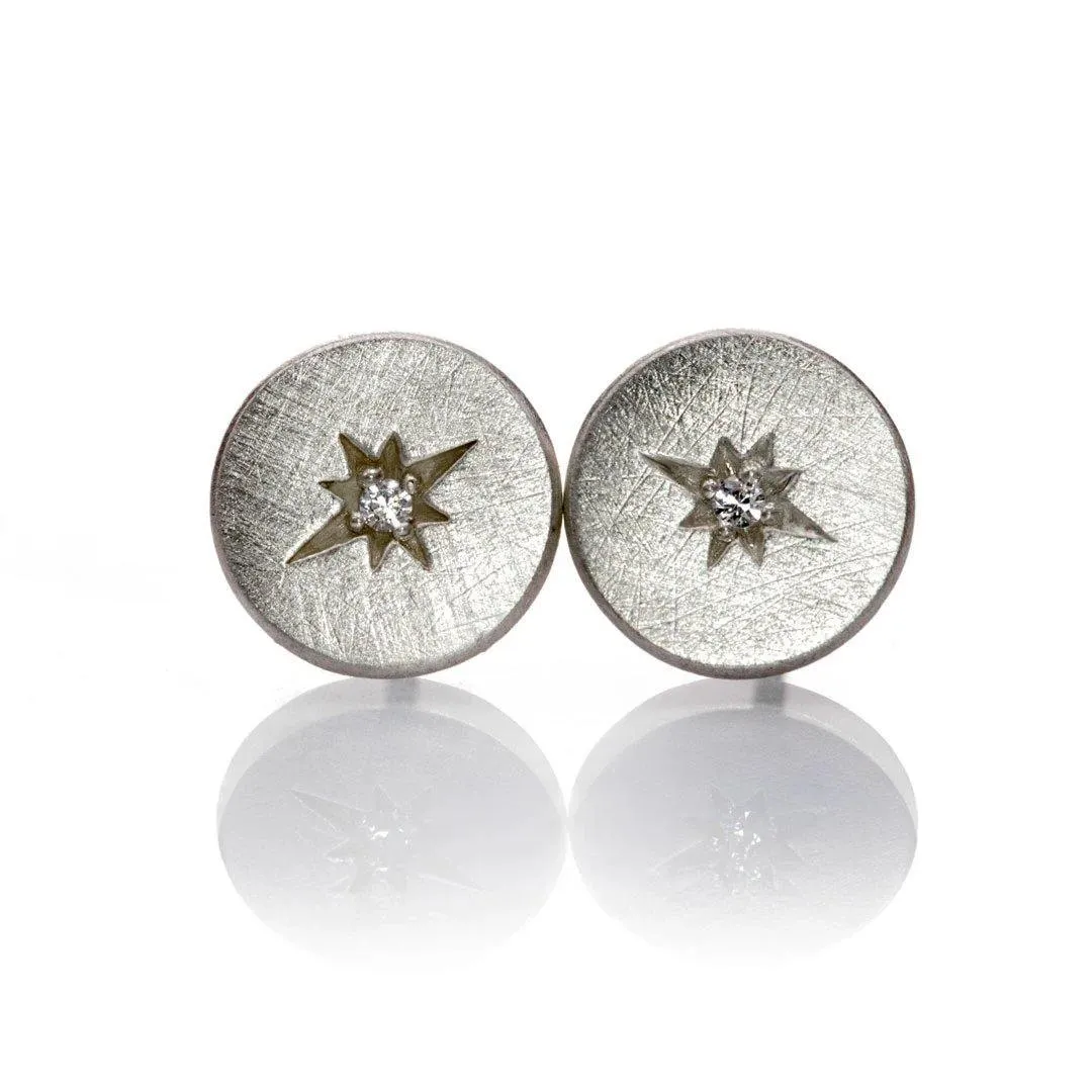 Diamond Star Set Round Disk Stud Earrings