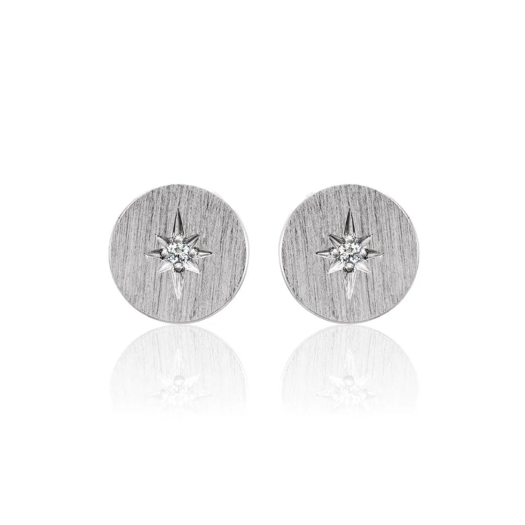 Diamond Star Set Round Disk Stud Earrings