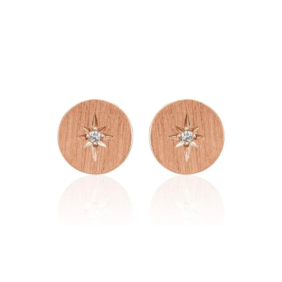 Diamond Star Set Round Disk Stud Earrings