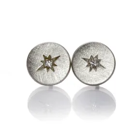 Diamond Star Set Round Disk Stud Earrings