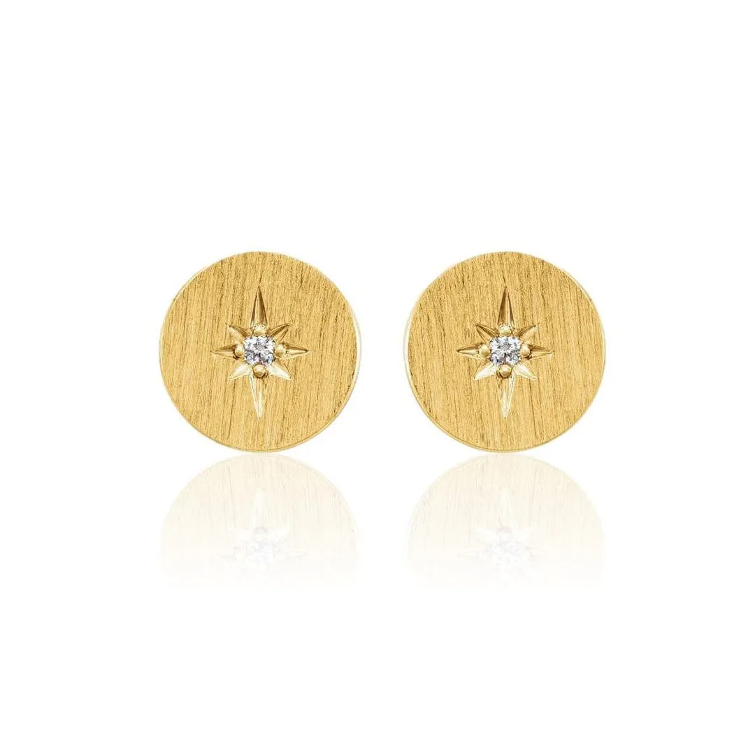 Diamond Star Set Round Disk Stud Earrings