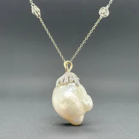 Estate 14K W Gold Baroque Pearl & 0.38cttw H-I/SI1-2 Diamond Pendant