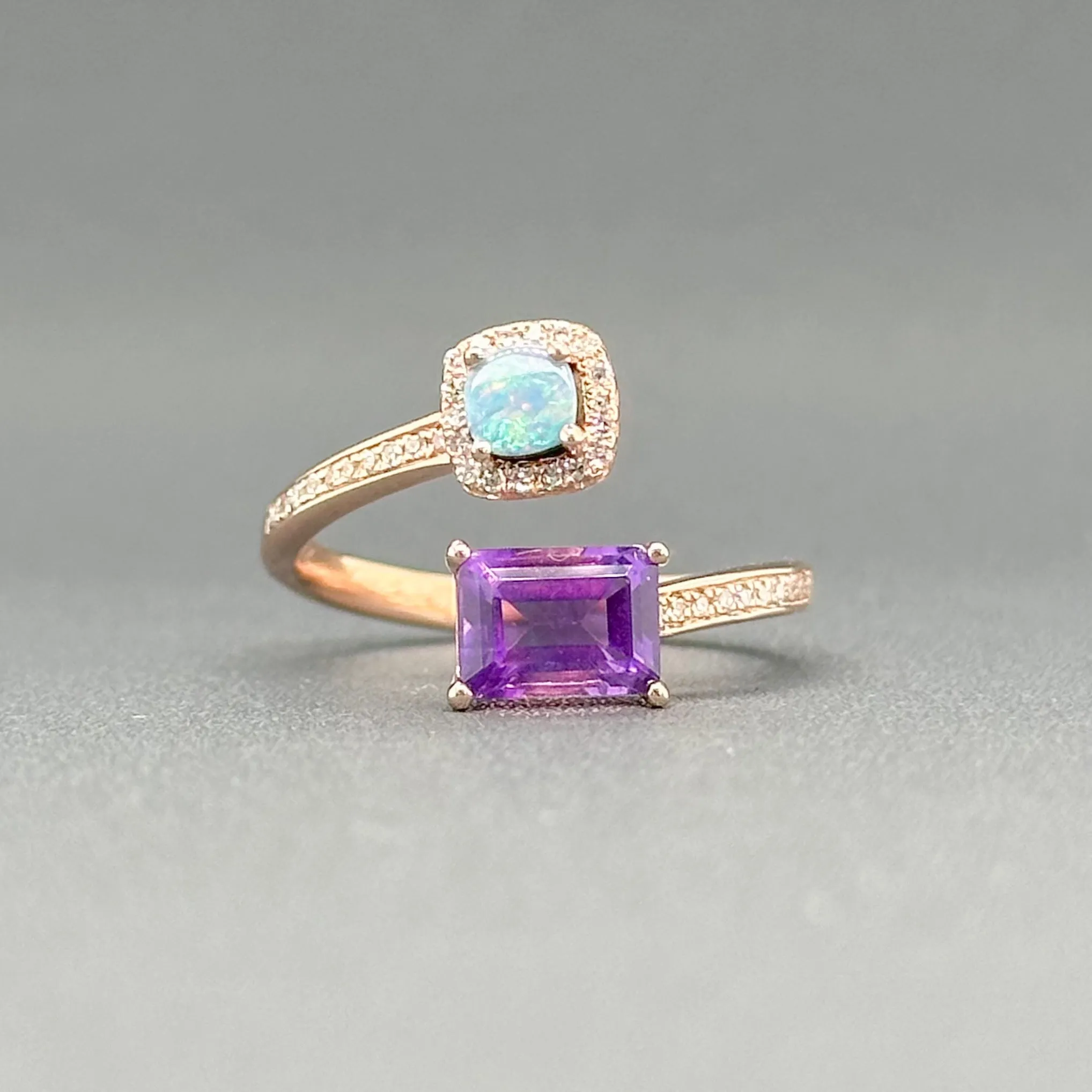 Estate Effy 14K R Gold 1.03ctw Amethyst & Opal & 0.10ctw G-H/VS2-SI1 Diamond Ring