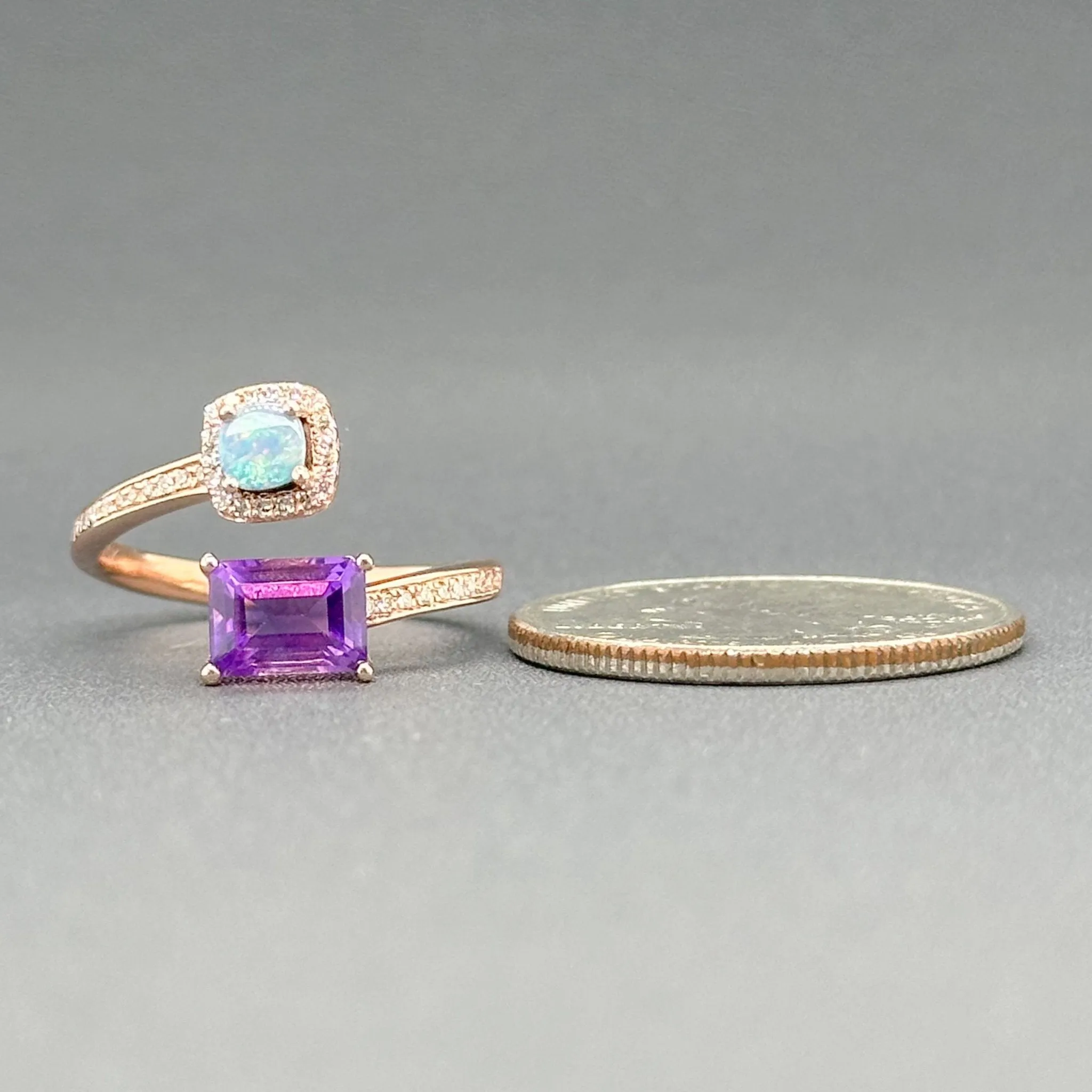 Estate Effy 14K R Gold 1.03ctw Amethyst & Opal & 0.10ctw G-H/VS2-SI1 Diamond Ring