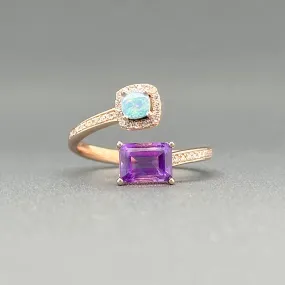 Estate Effy 14K R Gold 1.03ctw Amethyst & Opal & 0.10ctw G-H/VS2-SI1 Diamond Ring