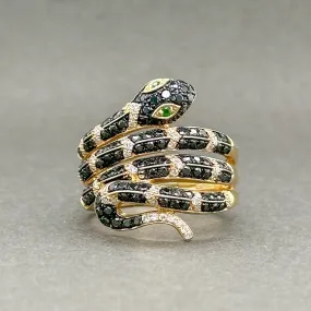 Estate Effy 14K Y Gold 0.75ctw Black & G-H/SI2-I1 Diamond & 0.02ctw Garnet Safari Snake Ring