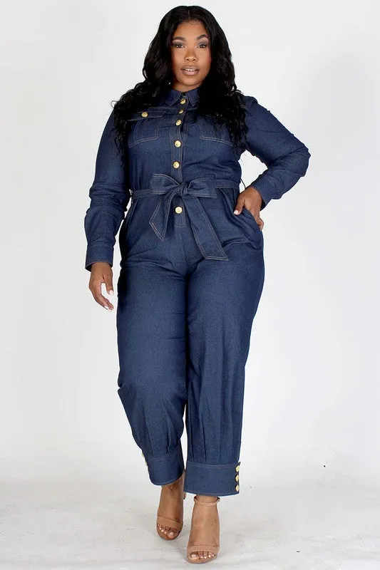 Gold Button Cuffed Jumpsuit