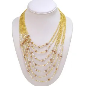 Hand Beaded Necklace - Shimmering Gold and Crystal