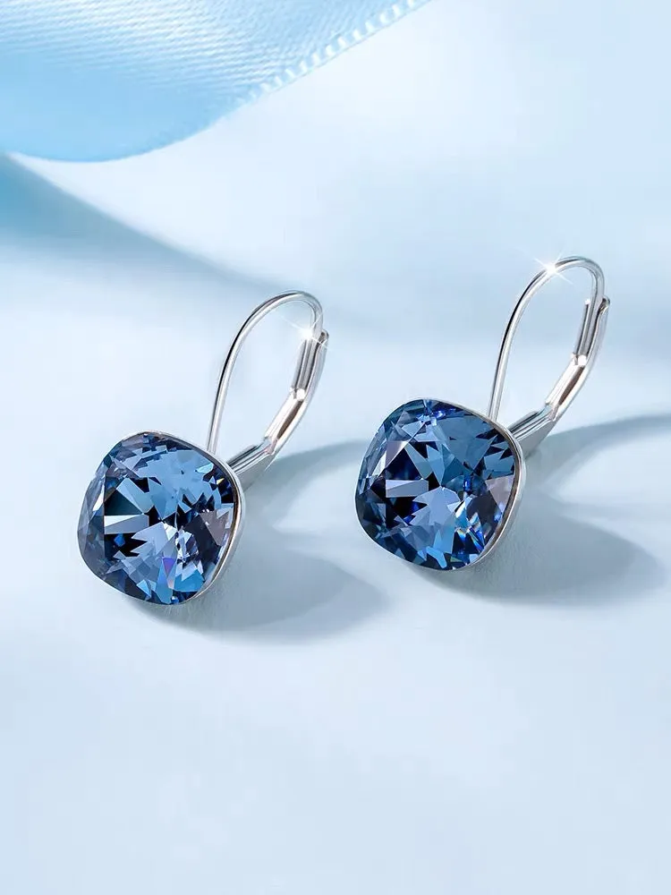 Hock earrings with blue Topaz Swarovski Crystal