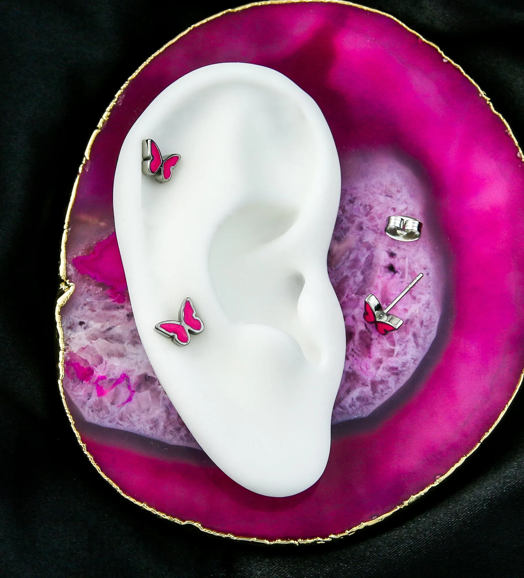 Hot Pink Butterfly Stainless Steel Stud Earrings