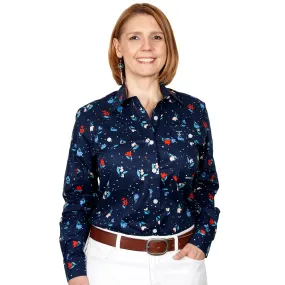 Just Country Womens Abbey Workshirt Navy Tulips (WWLS2182)