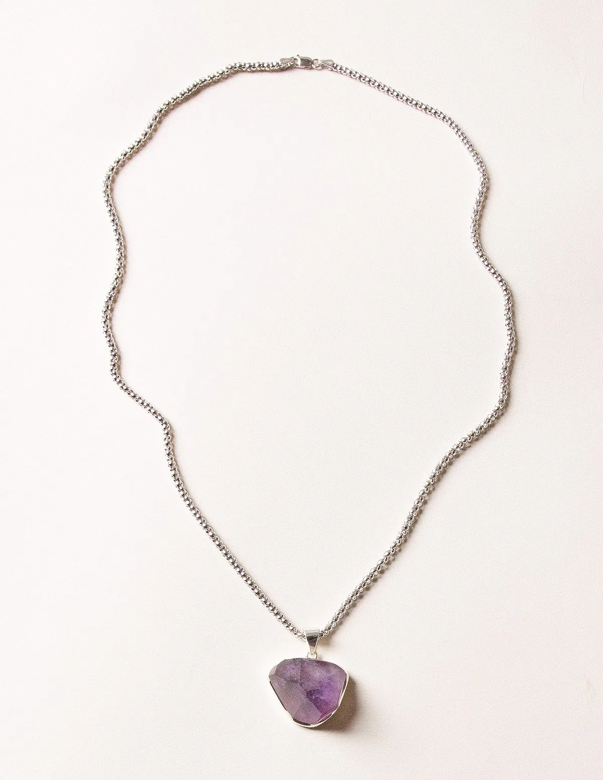 Large Amethyst Crystal Gemstone Pendant - 24 Inch Chain