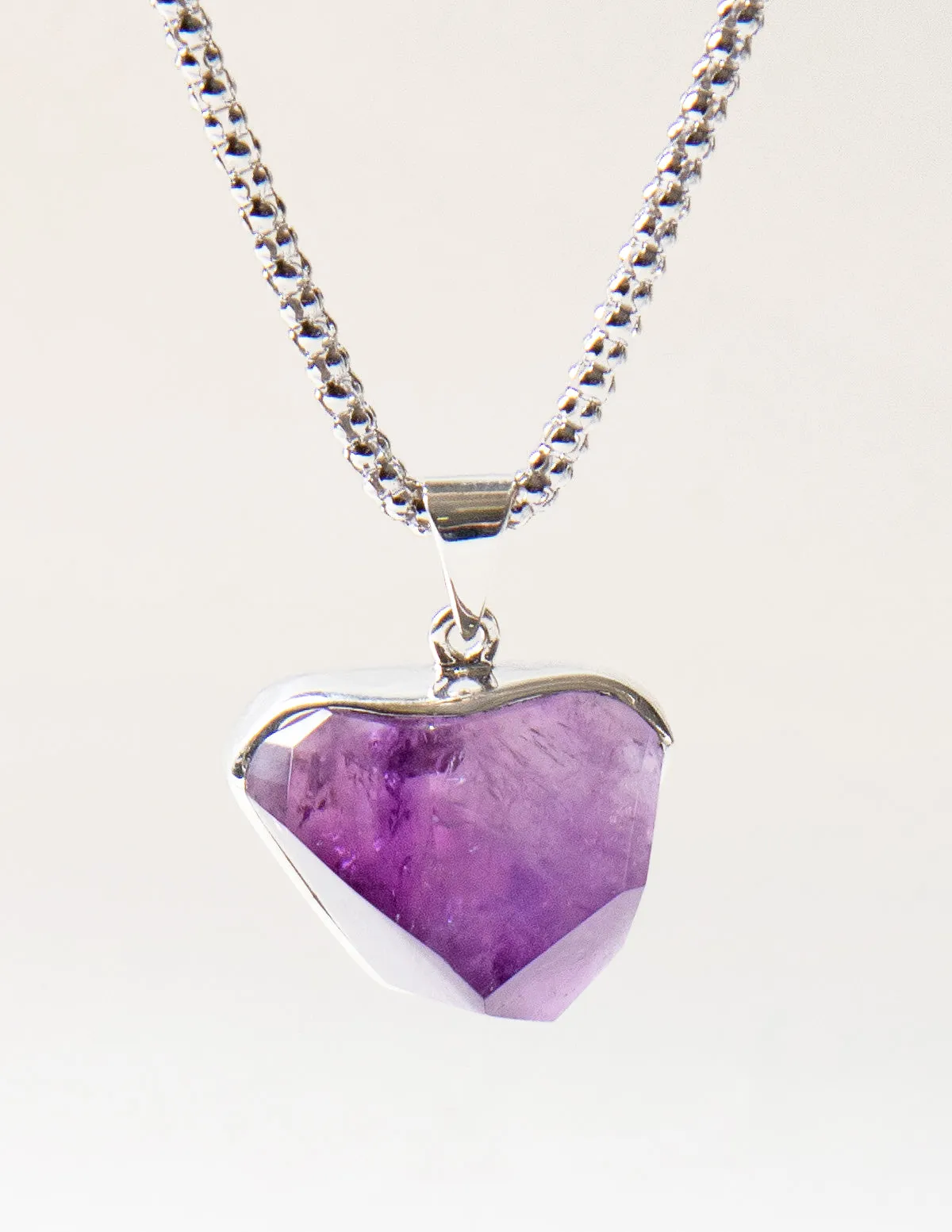 Large Amethyst Crystal Gemstone Pendant - 24 Inch Chain