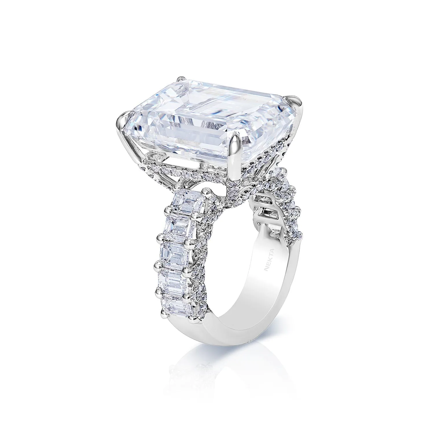 Leia 24 Carat F VS1 Emerald Cut Lab Grown Diamond Engagement Ring in White Gold. GIA Certified