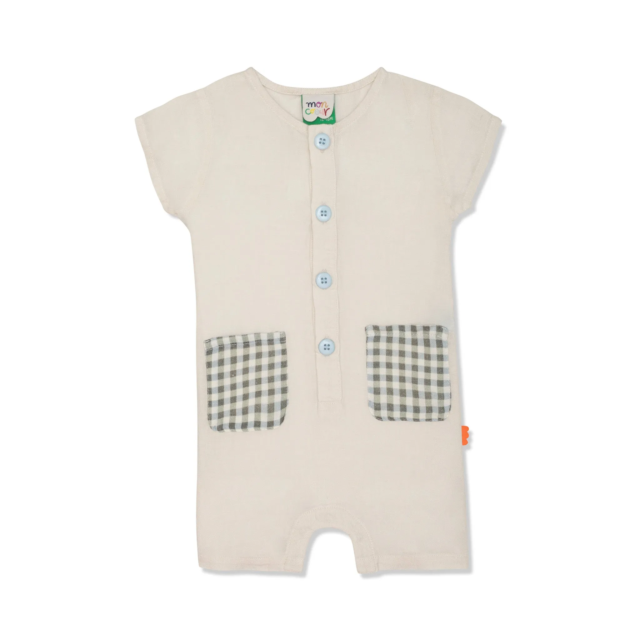 Linen Blue Zebra Baby Romper